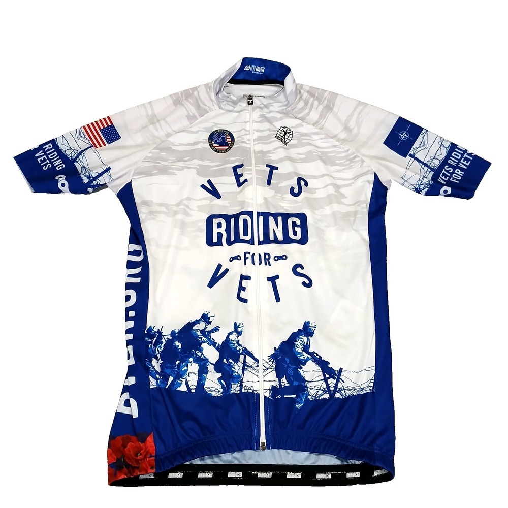 Bioracer Vets Riding For Vets‎ Cycling Jersey Full Zip White Blue Size 4/L